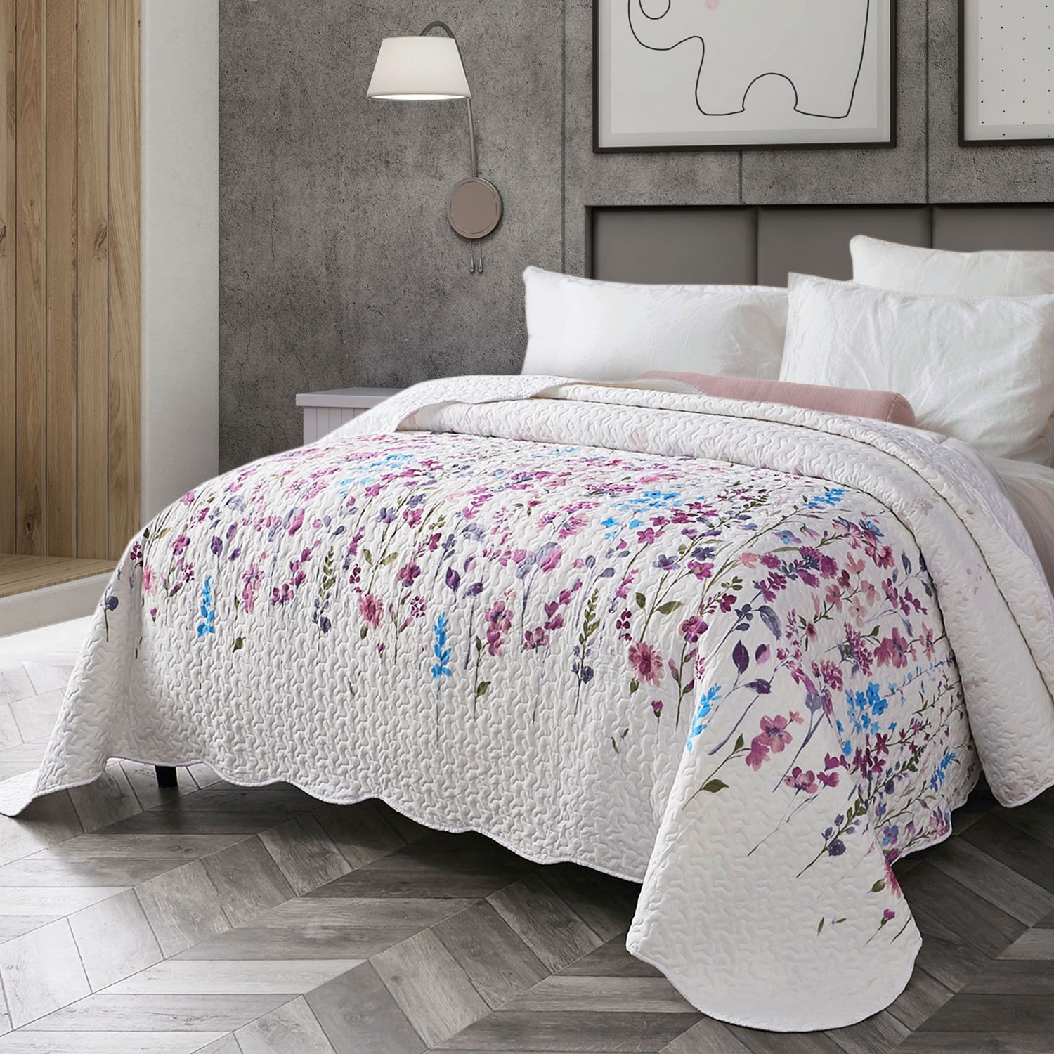 Dessus De Lit à Fleurs Mots Croisés Bedsure Couvre-Lits boutis avec Motif de Fleurs Lilas 220x240cm Dessus