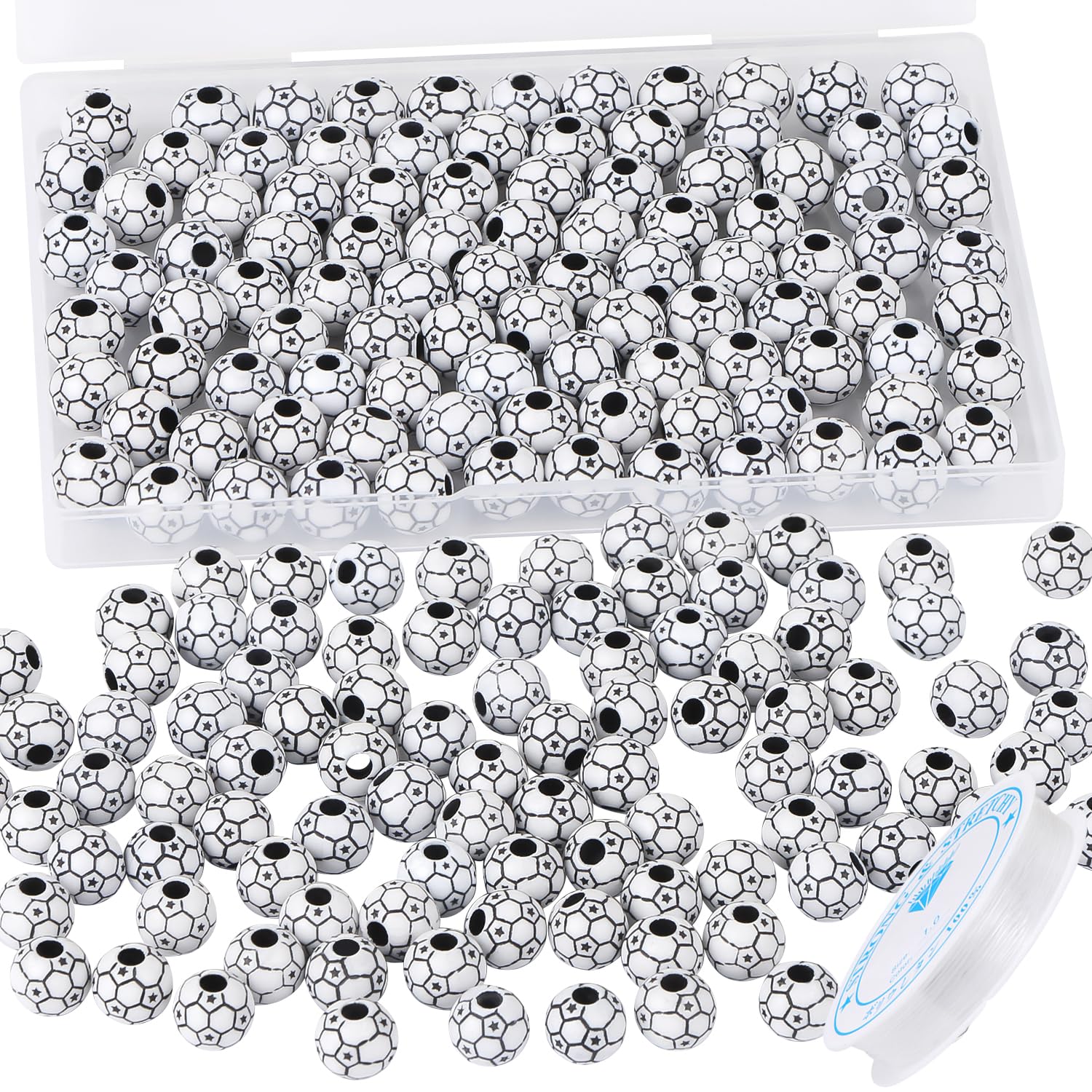 Photo 1 of 100pcs Soccer Beads with 5.5 Yard Elastic Rope,Acrylic Sports Beads DIY Spacer Bead for Necklace Bracelet Keychains Handmade Jewelry Making Accessories Craft Supplies,12mm(Soccer)