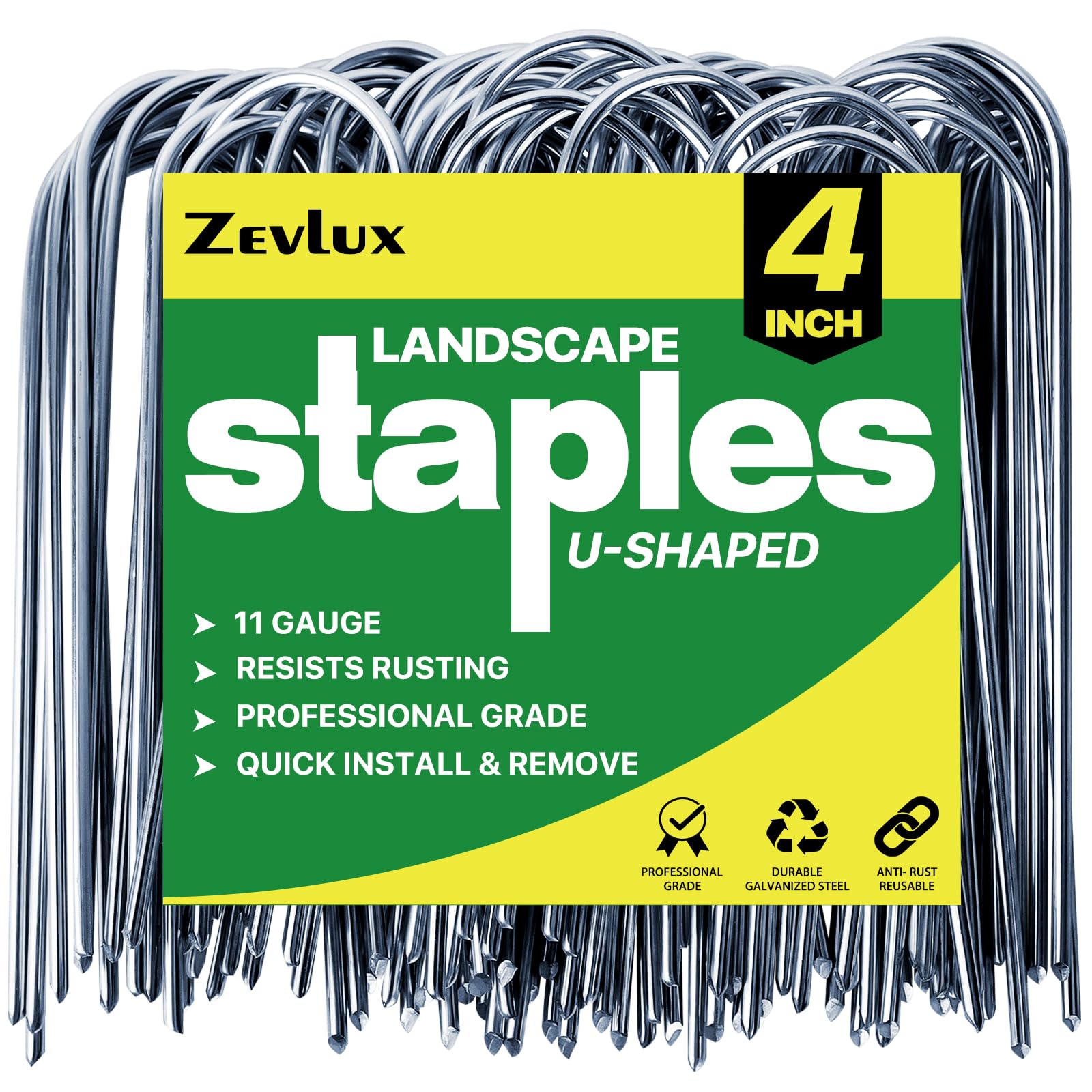 Photo 1 of zevlux U Shape Garden Stakes 4 Inch 40 Pack 11 Gauge Irrigation Tubing Stakes,Heavy Duty Galvanized Landscape Staples for Tube, Lawns, Weed Barriers, and Landscape Fabrics, Irrigation Hose,Floor Mats