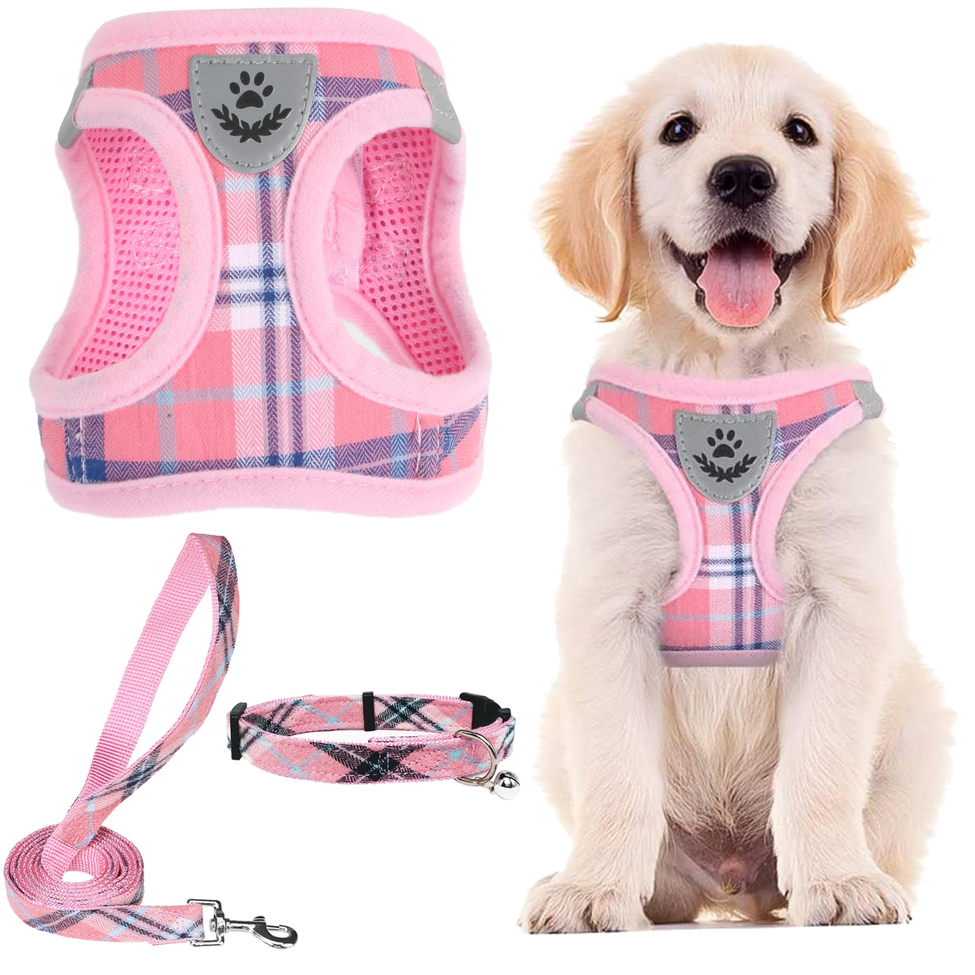 PUPTECK Dog Harness Small Dog with Collar and Lead Set Step-in No Pull Puppy Cat Harnesses for Daily Walking
