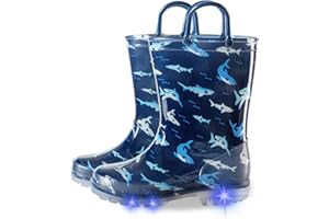 Toddler Rain Boots Kids Light Up Rain Boots for Girls Boys Waterproof Glitter Rainboot with Easy Pull On Handles