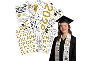 2026 Graduation Stole Sash Decorations DIY Customize Graduation Stole Graduation Sash Iron on Vinyl Letters Decals Black Gold