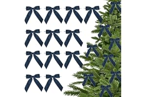 LiBongTa 3.5" Navy Blue Pre Tied Bows Velvet Ribbon Bows, Gift Bows for Presents, Ribbon Bows with Twist Ties for Wreaths, Christmas Tree, Treat Bags, Party Decor, Christmas Package Bows-12 Counts