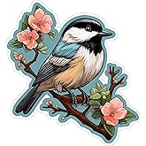 Black-Capped Chickadee Sticker 4 Inch Songbird Small Songbird - Waterproof Animal Vinyl Decal for Laptop Water Bottle Car Tumbler - Durable Aesthetic Long-Lasting Stickers for Adults ID44990