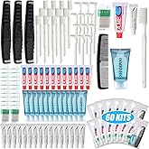 Ziliny 60 Set Travel Convenience Toiletry Kit Bulk Basic Toiletry Kits Travel Size Homeless Personal Hygiene Kit Homeless Care Package Supplies with Reusable Toiletry Bag for Men Charity
