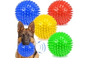 Ousiya Extra Large Squeaky Dog Balls - 4.5” Spikey Dog Toys for Aggressive Chewers Heavy Duty Teething Chew Toys Dog Chew Toy