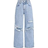 Girls Baggy Jeans Y2k Girls Distressed Pants High Elastic Waist Denim Outfits for Teens Boyfriend Skater Streetwear 7-14Y
