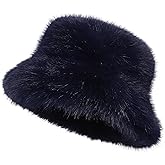 Women's Faux Fur Bucket Hats Fluffy Winter Warm Ladie's Unique Wide Brim Fisherman Cap