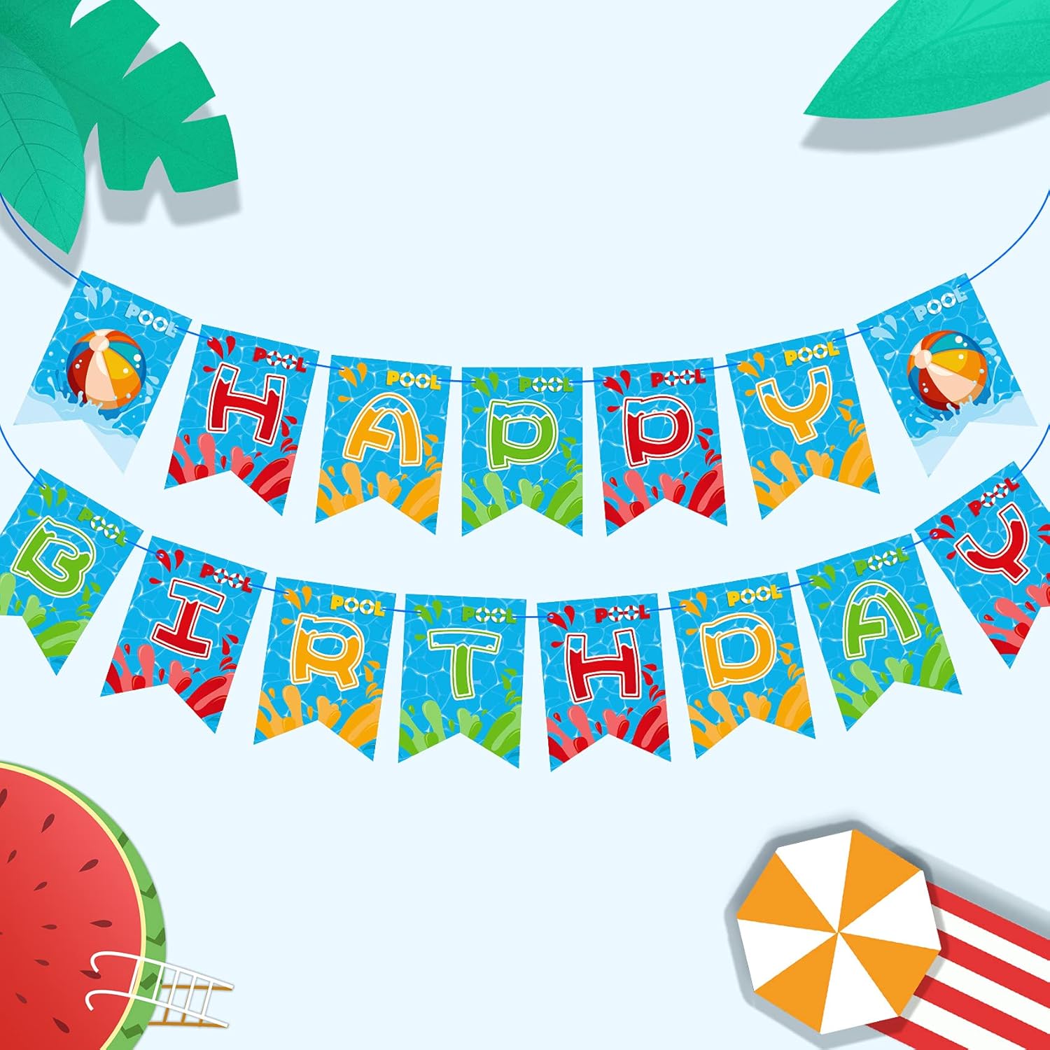 Favoriwere Pool Party Happy Birthday Banner Summer Swimming