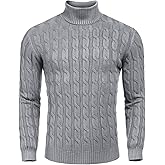 COOFANDY Men's Slim Fit Turtleneck Sweater Casual Twisted Knitted Pullover Sweaters