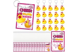 Seenelling Cheer Gifts Bulk Duck Keychain You've Been Cheer Ducked Tags Bows Organza Bags for Cheerleader Team Gift