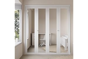 CRUTOP 72'' x 80" Mirrored Bifold Door, Build Quality Panels with Water&Scratch-Resistant Surface, Solid Core, Interior Closet & Pantry Door (77.75'' High Panels&Hardware&Fascias&Knobs)