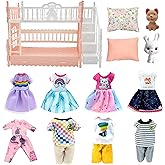 Doll Clothes and Accessories for 5.3 inch Dolls, Clothes Dress Pajamas Random in 6, Mini Supplies, Bunk Bed, Girls Granddaugh