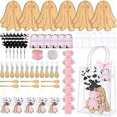 50 Pcs Halloween Baby Shower Prizes for Game Winners 6 Sets A Little Boo is Almost Due Bamboo Cheese Board Spoon Fork Butter Spreaders Thank You Card and Gift Bags for Halloween Baby Shower Favors