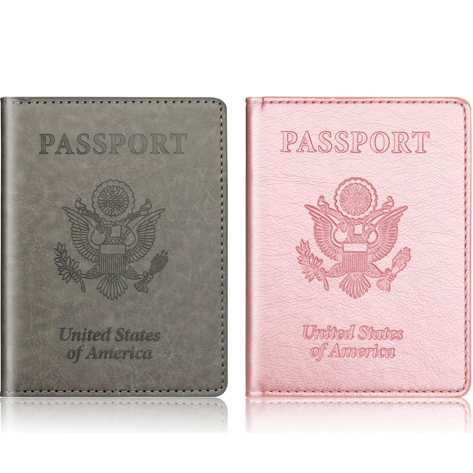 Rose Gold & Gray Passport Holder for Travel, Passport Wallet Cover Case for Family Women Men Cruise Essentials, Travel Must Haves Passports Book Protector