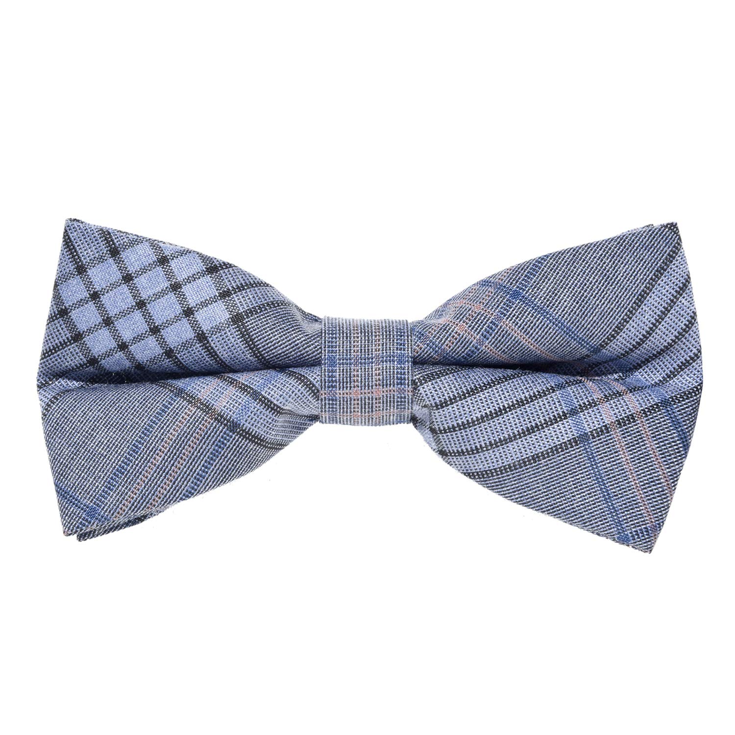 MASADA corduroy bow tie light blue plaid with stripes - men's accessory in vintage look, continuously adjustable, handmade with hook closure - 12 x 6 cm