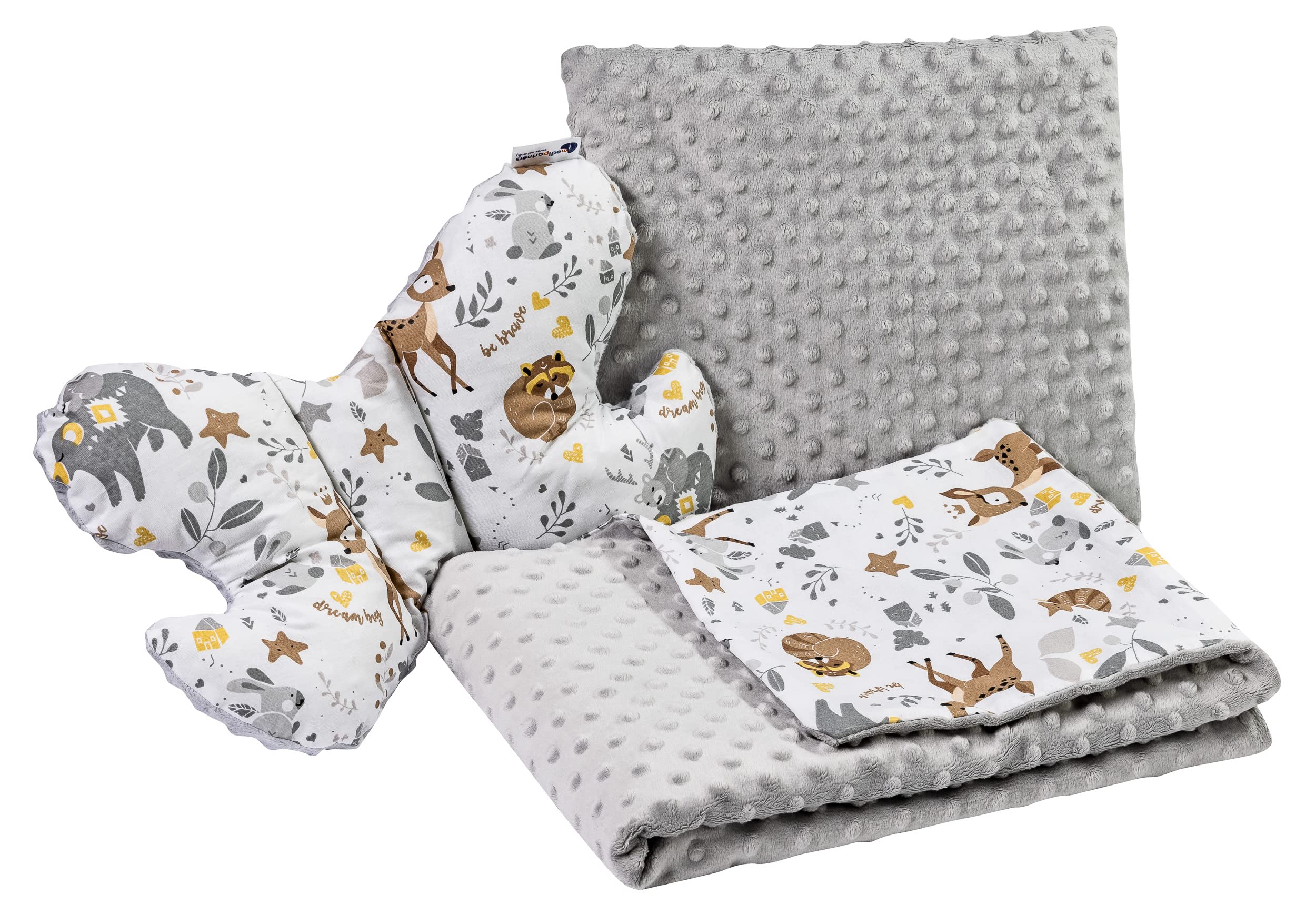 Medi Partners Baby Blanket Set 3-in-1 100% Cotton Plush Children's Blanket 55x75cm + 35x30cm Flat Cushion and Anti-Shock Pillow Butterfly