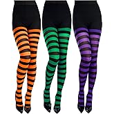 Blulu 3 Pcs Halloween Striped Tights for Women Witches Striped Costume Leggings High Tights Socks for Halloween Cosplay Party