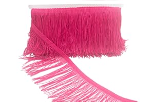 KUYLENT 6.5 Yard 4 Inches Polyester Fringe Trim Lace Tassel Fringe Trimming for Latin Dress Stage Clothes Lamp Shade Decoration DIY (Hot Pink)