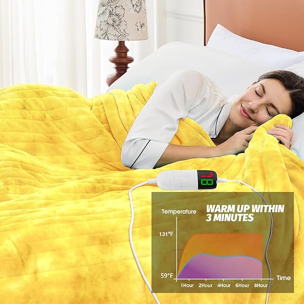 GREENOAK HEATED ELECTRIC BLANKET THROW, FAUX FUR SHERPA HEATING BLANKET FOR SOFA BED, WARM WINTER GIFTS FOR WOMEN/ADULTS, HEATER LAP BLANKETS 5-POSITION TIMER &10 HEATING LEVELS 50”*60″ LEMON