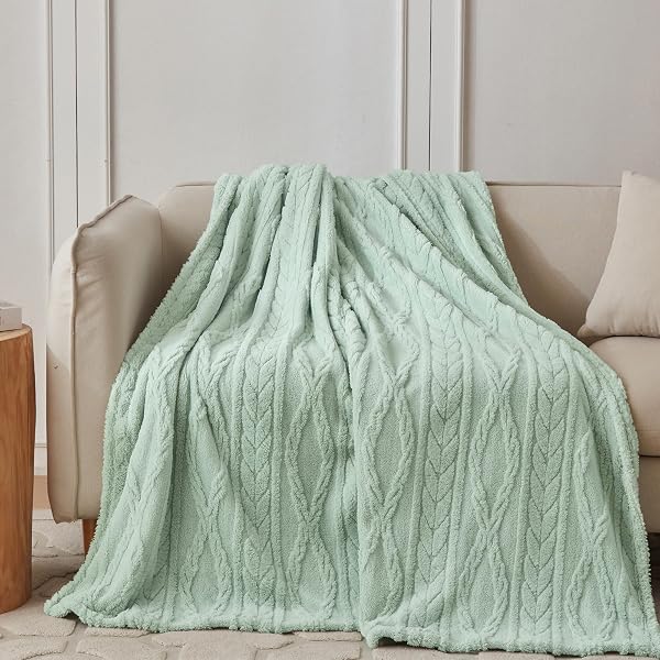 COOVA SAGE GREEN FLEECE THROW BLANKET FOR COUCH – SUPER SOFT COZY PLUSH FUZZY BLANKET FOR SOFA,PREMIUM SHERPA WARM THROW FOR WOMEN,BED,CHAIR,50X60 INCHES