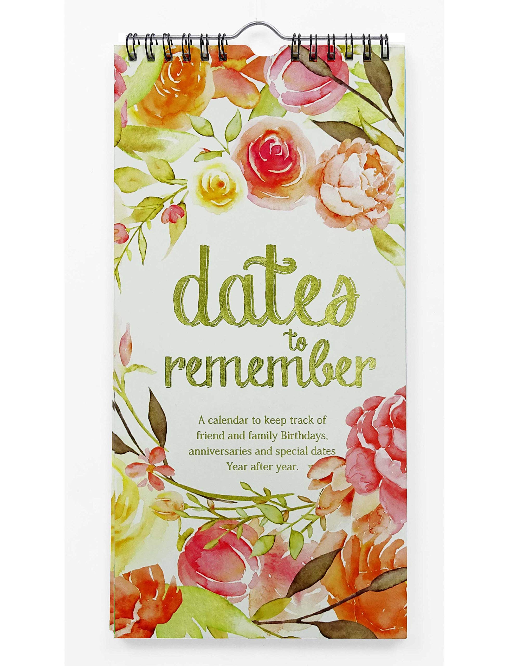 Inkdotpot Floral Perpetual Calendar Birthday Wall Hanging Anniversary Special Event Reminder Gold Foil Print Calendar Book Journal Stationary Wall Hanging Birthday Gift Card Planner Organizer