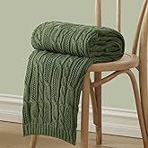 Aormenzy Cable Knit Throw Blankets 60 x 80 Inches, Soft Cozy and Lightweight Knitted Blanket, Machine Washable Acrylic Blanket, Decorative Throw Blanket for Couch Sofa Bed, Forest Green