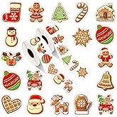 FYSUIMU 1000 Pcs Christmas Gingerbread Man Sticker Santa Xmas Tree Paper Decal Roll 1.5 Inch Snowman Self Adhesive Seal Stickers for Xmas Winter Holiday Envelopes Scrapbook Gifts, 2 Rolls
