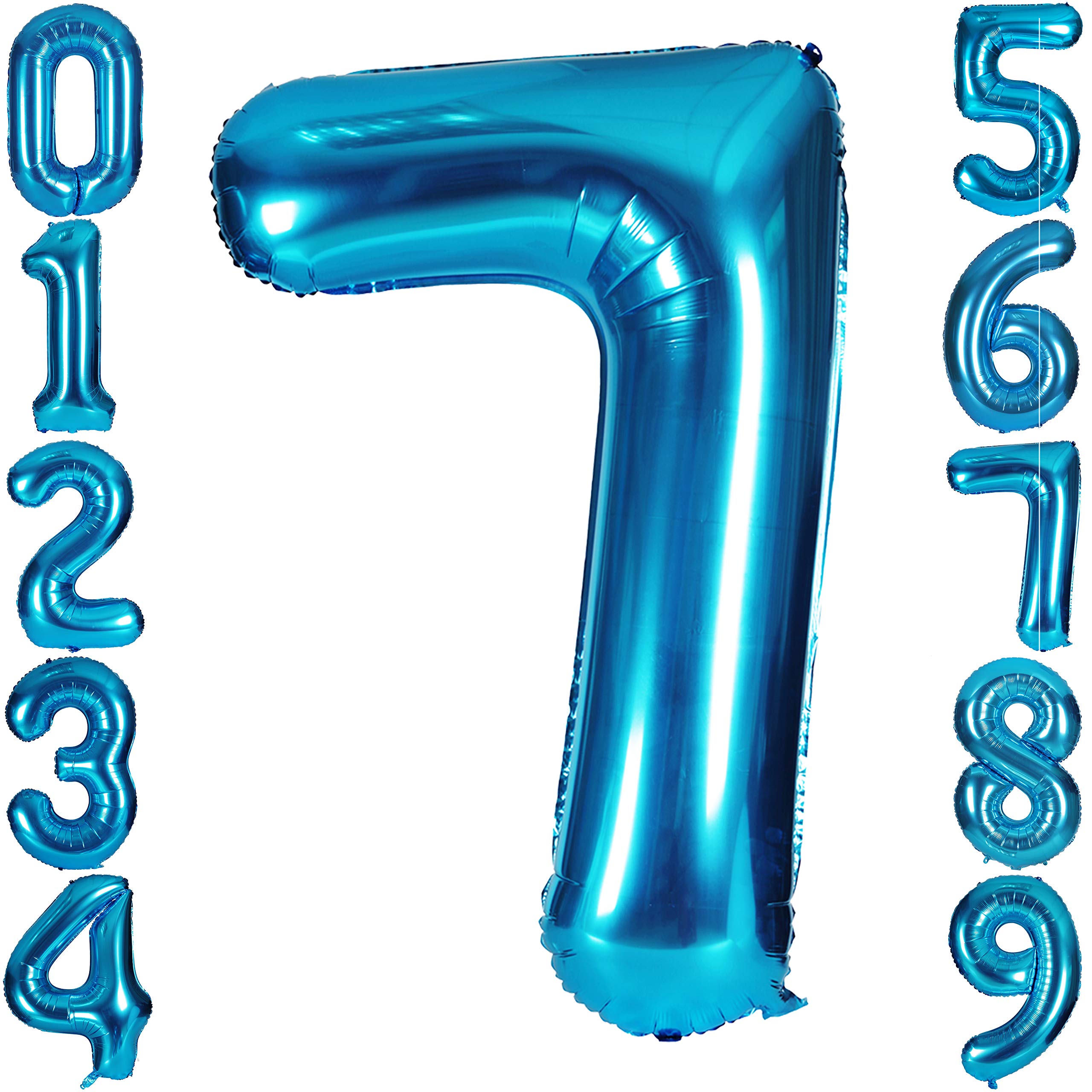 Blue 7 Balloon 40 Inch Giant Helium Foil Number 0 to 9 Blue Balloon Birthday Wedding Party Digital Decorations (Number 7)