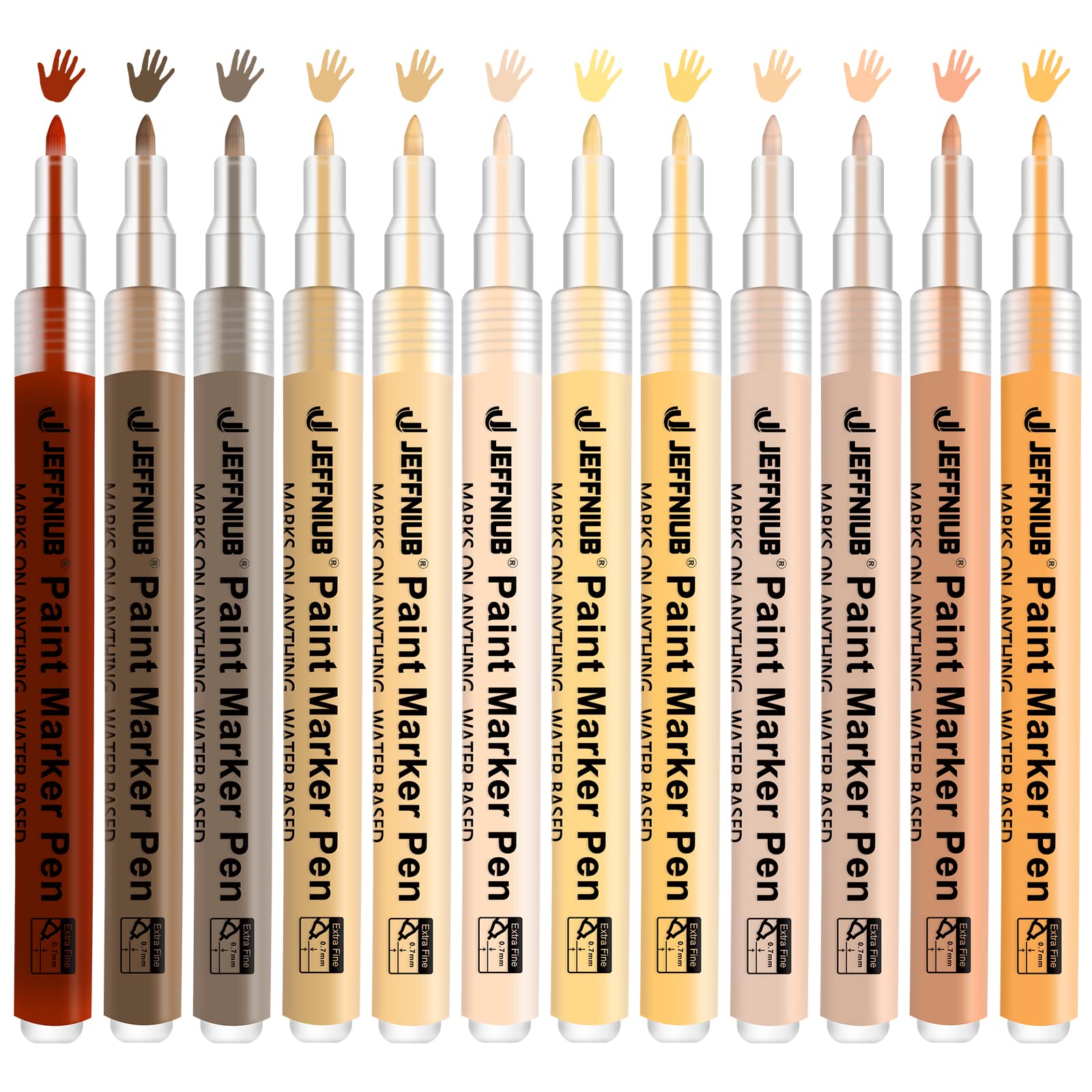 JEFFNIUB Skin Colour Acrylic Pens for Stones, Waterproof, Pack of 12, 0.7 Thin Tip, Painting for Wood, Canvas, Glass, Paper, Leather, Ceramic, Scrapbook, Easter Eggs