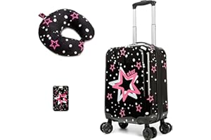 Inprof Kids Luggage with Spinner Wheels Carry on Suitcases for Girls 2 Piece Luggage Sets 16" Toddler Suitcase for Kids Rolling Suitcase Airline Approved (Pink Star)