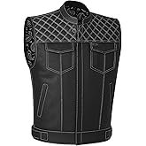 Jackets 4 Bikes SOA Men's Motorcycle Vest, Geniune Buffalo Leather, Back Armor, Inside Pockets, Motorbike Riding Club Vests Paisley White M