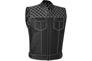 Jackets 4 Bikes SOA Men's Motorcycle Vest, Geniune Buffalo Leather, Back Armor, Inside Pockets, Motorbike Riding Club Vests Paisley White XL