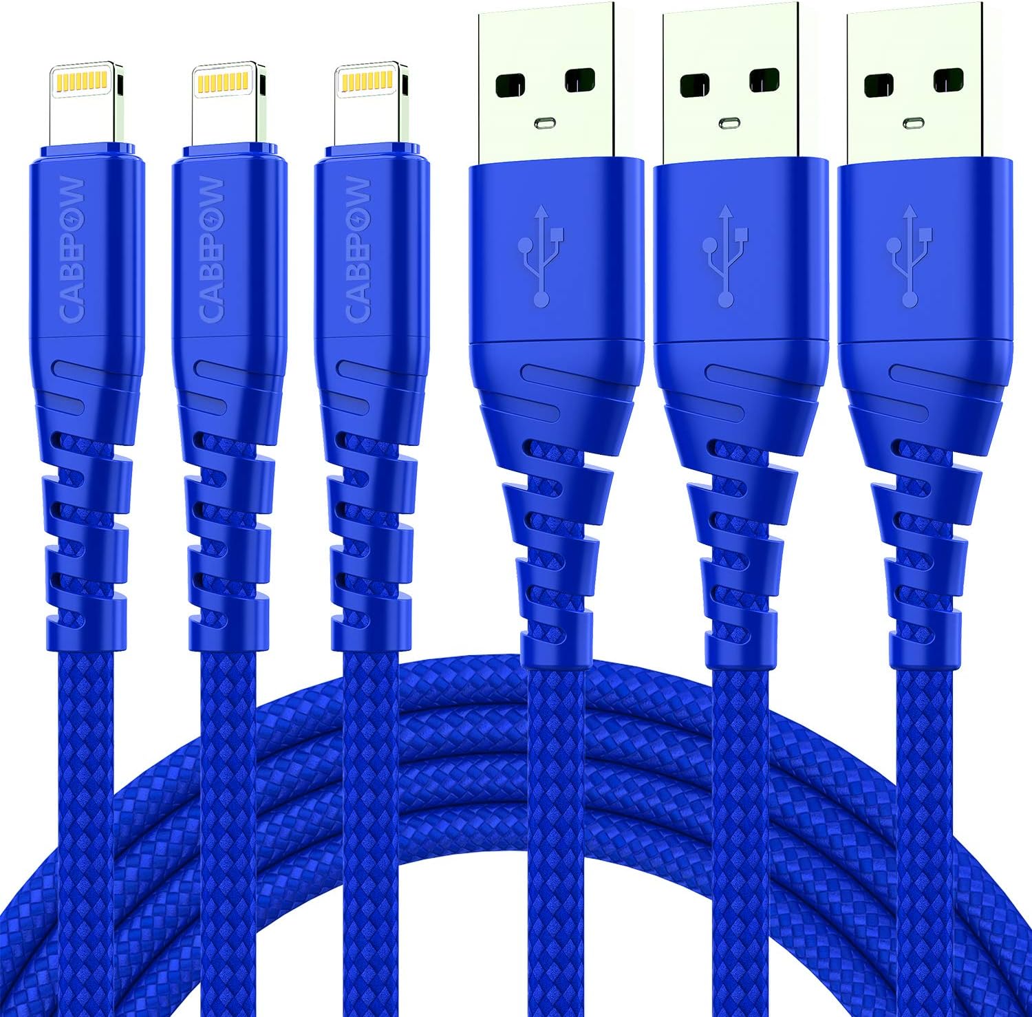 3Pack iPhone Charger Cable 6Ft, CABEPOW 6 Foot Lightning to USB-A 2.4A Fast Charging Cord with 6 Feet Premium Nylon Braid Wire for iPhone 11/11Pro/X/XS/XR/XS Max/8/7/6/5S/SE/SE 2020 - Blue