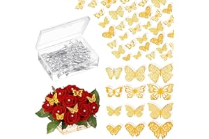 JXITON 148pcs Flower Bouquet Accessories 3D Gold Butterfly Sticker and Diamond Corsages Pins for Mother's Day Floral Arrangement Valentines Wedding Birthday Party