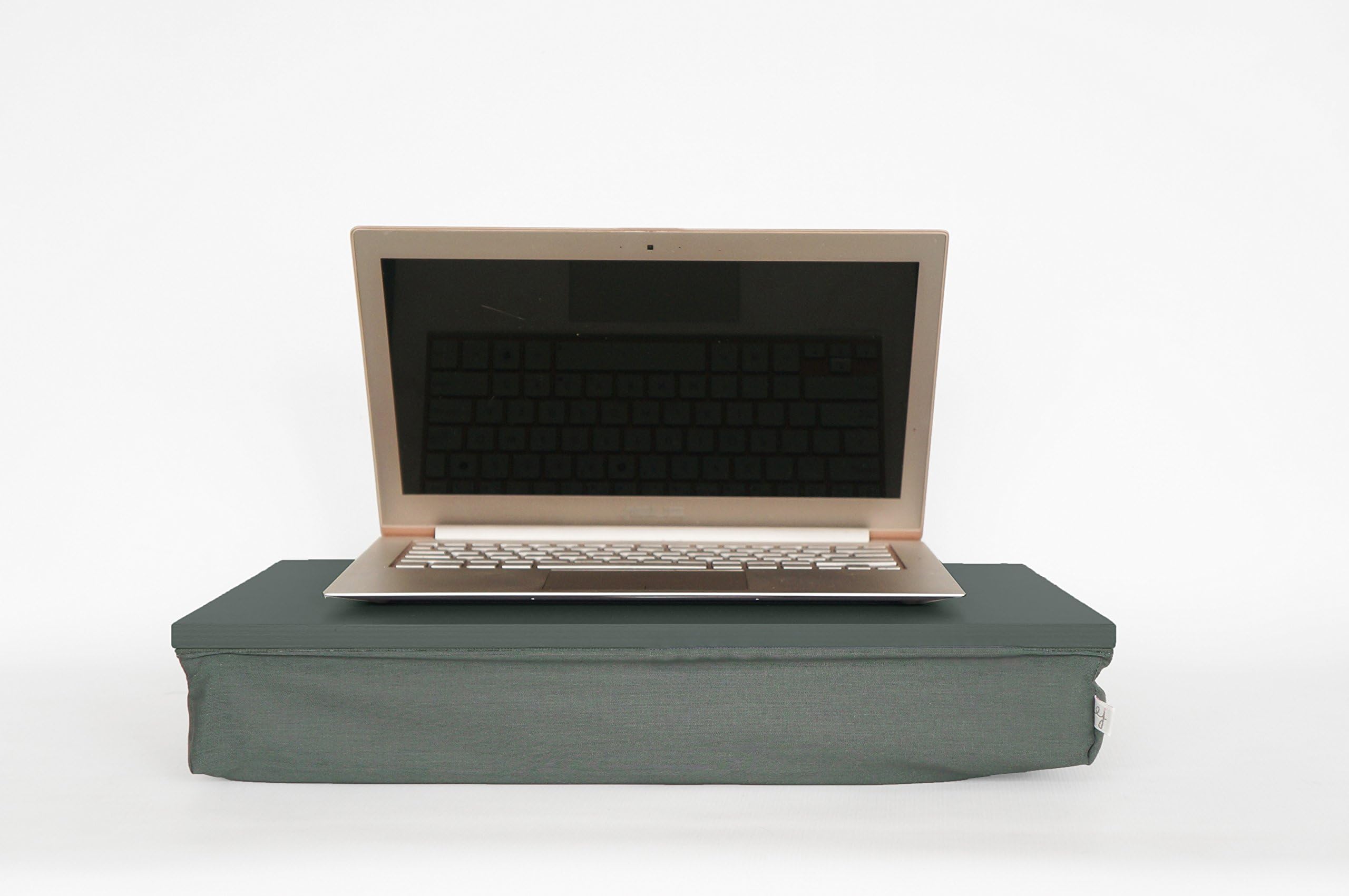 Laptop table, stand, laptop pad- dark olive green tray with dark live green support beandbag Pillow
