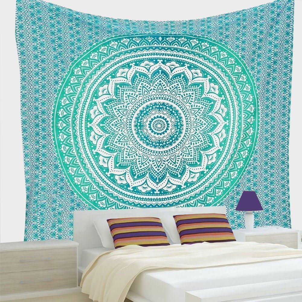 Ombre Mandala Twin Size 54x72 Inches, 140x185 Cm Tapestry Green Indian Hippie Bohemian Psychedelic