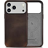 Belemay Handcrafted Crazy Horse Leather Case for iPhone 17 Pro Max, Compatible with MagSafe, Vintage Aesthetic, Two-Tone Effect, Unique Patina, Camera Control Button Coverage (6.9"), Rustic Brown