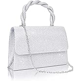 Larcenciel Women's Evening Handbags, Glitter Top Handle Evening Clutch Purse w/Chain for Party Prom Wedding Cocktail Club