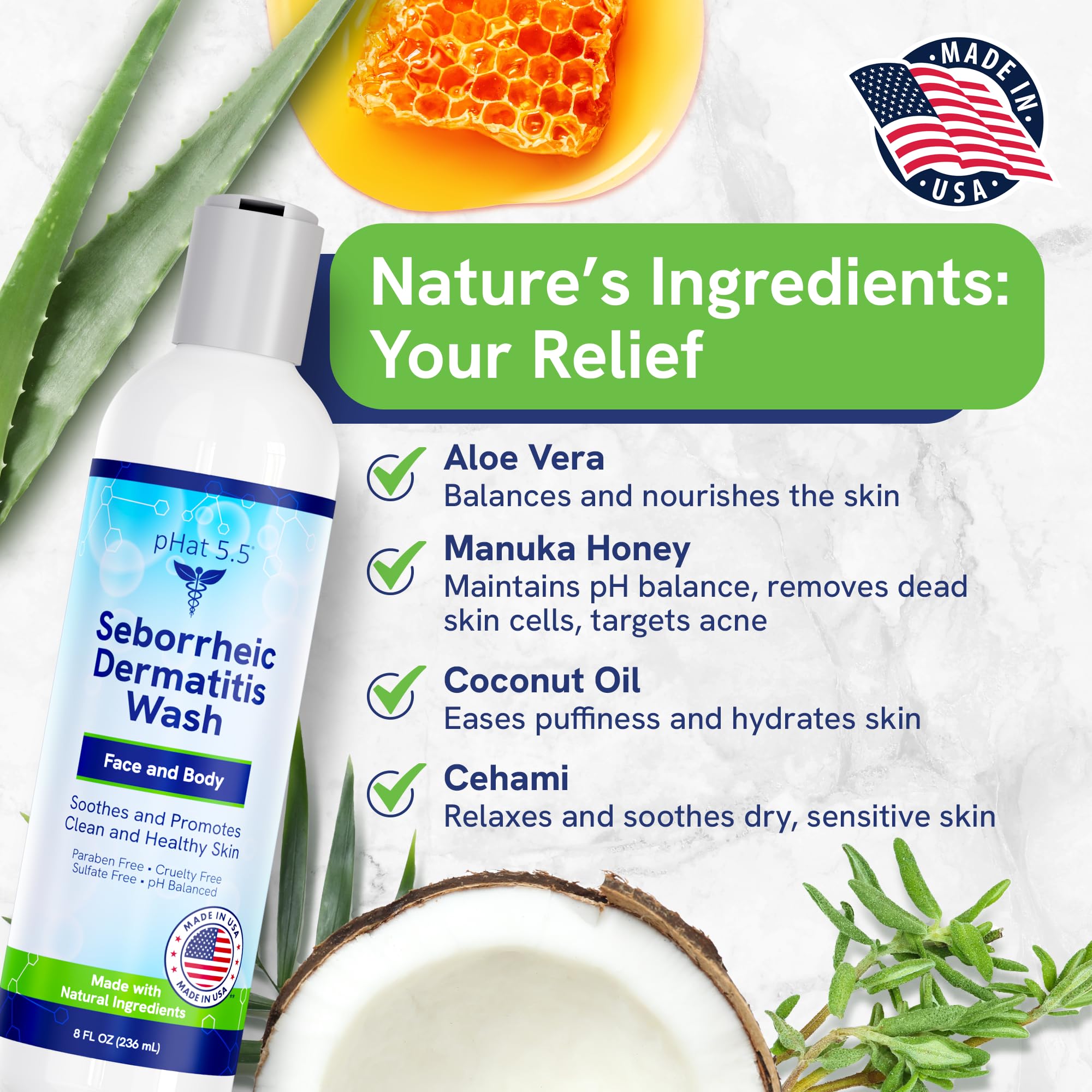 Seborrheic & Atopic Dermatitis Gentle Face Wash with Manuka Honey - Natural & Organic Face Cleanser & Body Wash For Sensitive Skin - Hypoallergenic, Paraben Free & Sulfate Free Acne Face Wash (8oz)