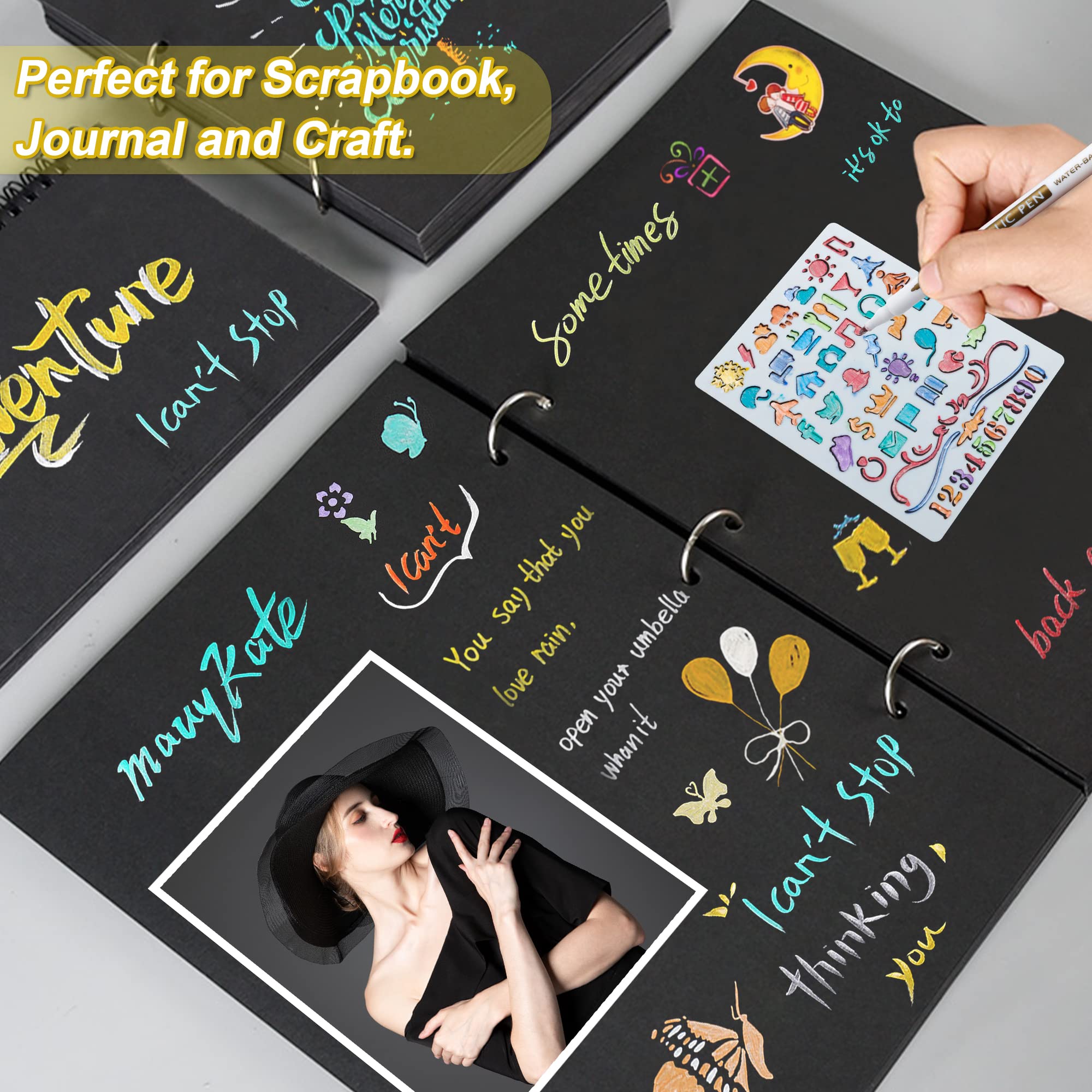 18 Pack Metallic Marker Pens, Lineon 16 Colors Fine Tip Paint Pens with 2 Stencils for DIY Craft Photo Album Rock Art Painting Card Making Glass Wood