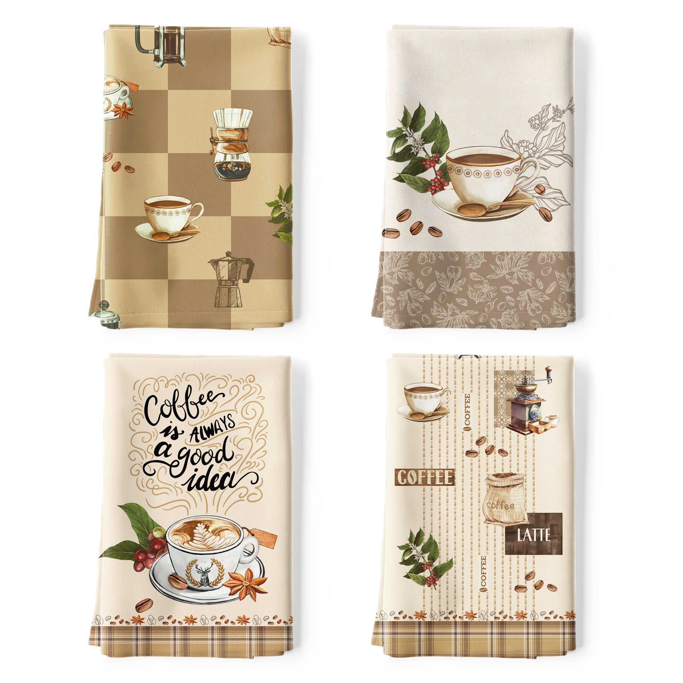 Arquiel Coffee Kitchen Towel 100% Cotton Quick Dry Dish Towels 48 x 70CM, Dishcloth Hand Towels for Housewarming Gifts Dining, Home, Wedding, Banquet, Buffet (Set of 4)