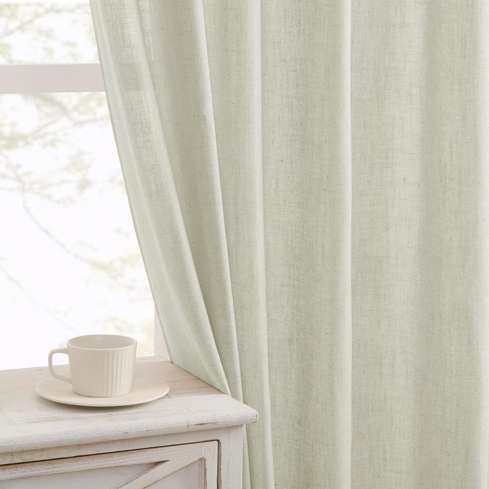 Photo 1 of Joydeco Linen Curtains 108 Inches Long 2 Panel Sets,Living Room Curtains 52 inch Wide,Light Filtering Drapes with Back Tab & Rod Pockets (W52 x L108 Inch, Oatmeal)