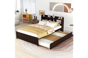 BELLEMAVE Full Size Bed Frame with Trundle,Captain’s Bed Full with Bookcase Headboard for Kids,Trundle Bed with Storage for Kids,Teens,Adults(Espresso)