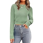 Zeagoo Women's 2025 Fall Crewneck Cropped Sweater Trendy Long Sleeve Ribbed Knit Pullover Jumper Tops