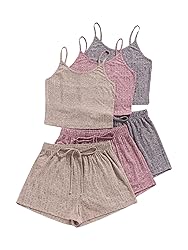 GORGLITTER Women's 3 Sets Ribbed Pajamas Set