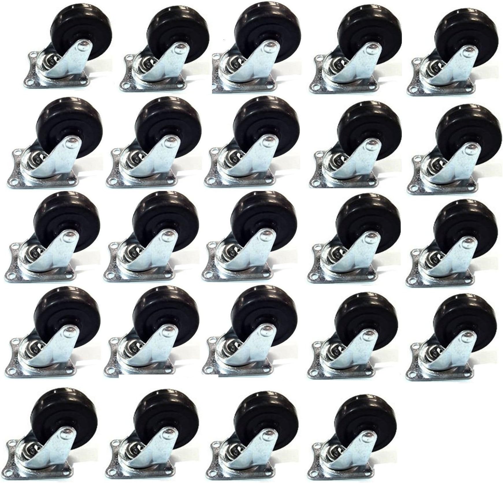 Black Duck Brand 24 Pack 2" Swivel Caster Wheels Rubber Base with Top Plate & Bearing Heavy Duty (24 Silver)