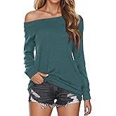Buauty Women's Off Shoulder Tops Boat Neck Long Sleeve Blouse Cute Loose Casual Oversized Shirt 2026 Drop Shoulder Baggy Tops