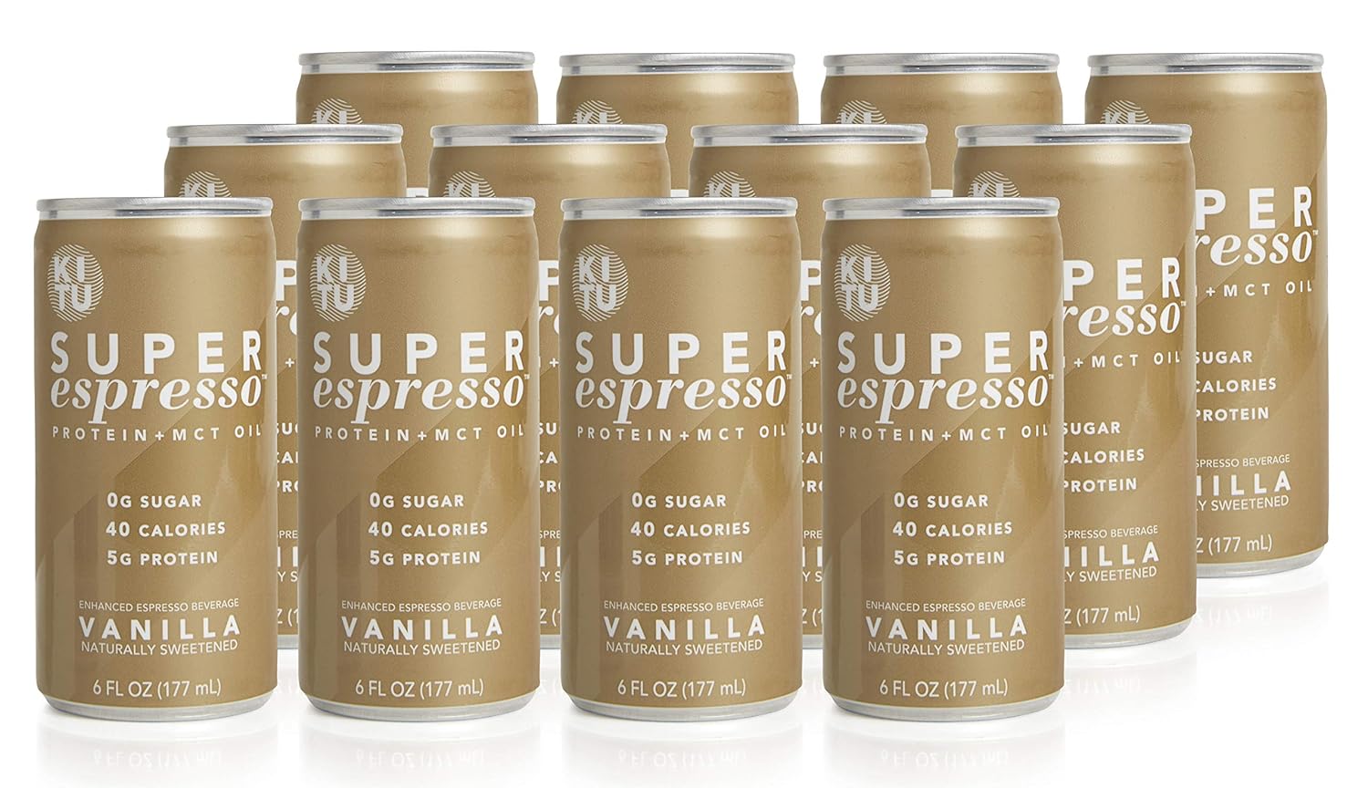 Kitu Vanilla Super Espresso with Protein and MCT Oil, Keto Approved, 0g Sugar, 5g Protein, 40 Calories, 6 fl. oz, Pack of 12
