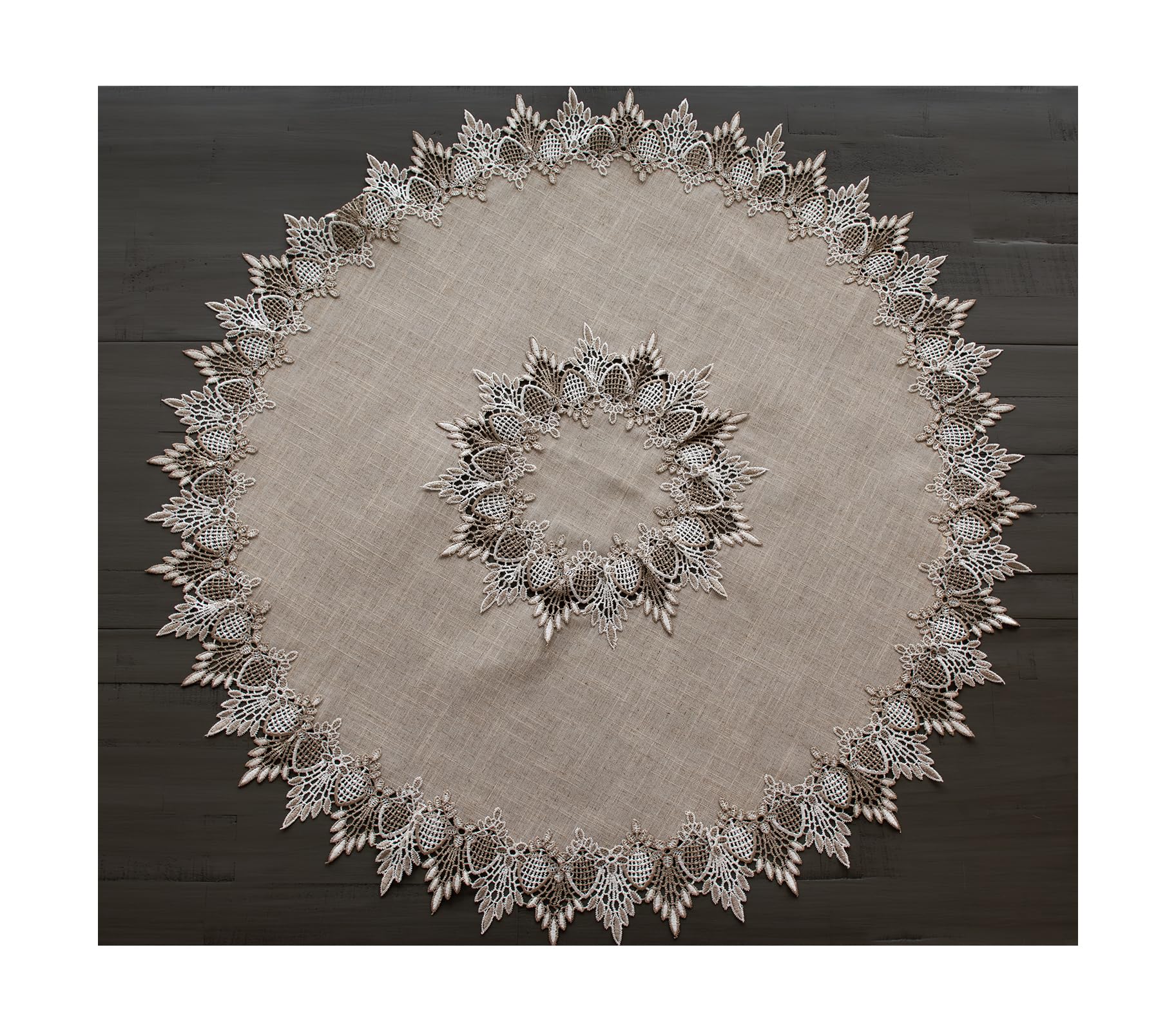 Lace Doily 33 Inch Neutral Earth Tones Table Topper Scarf Placemat Round Doily